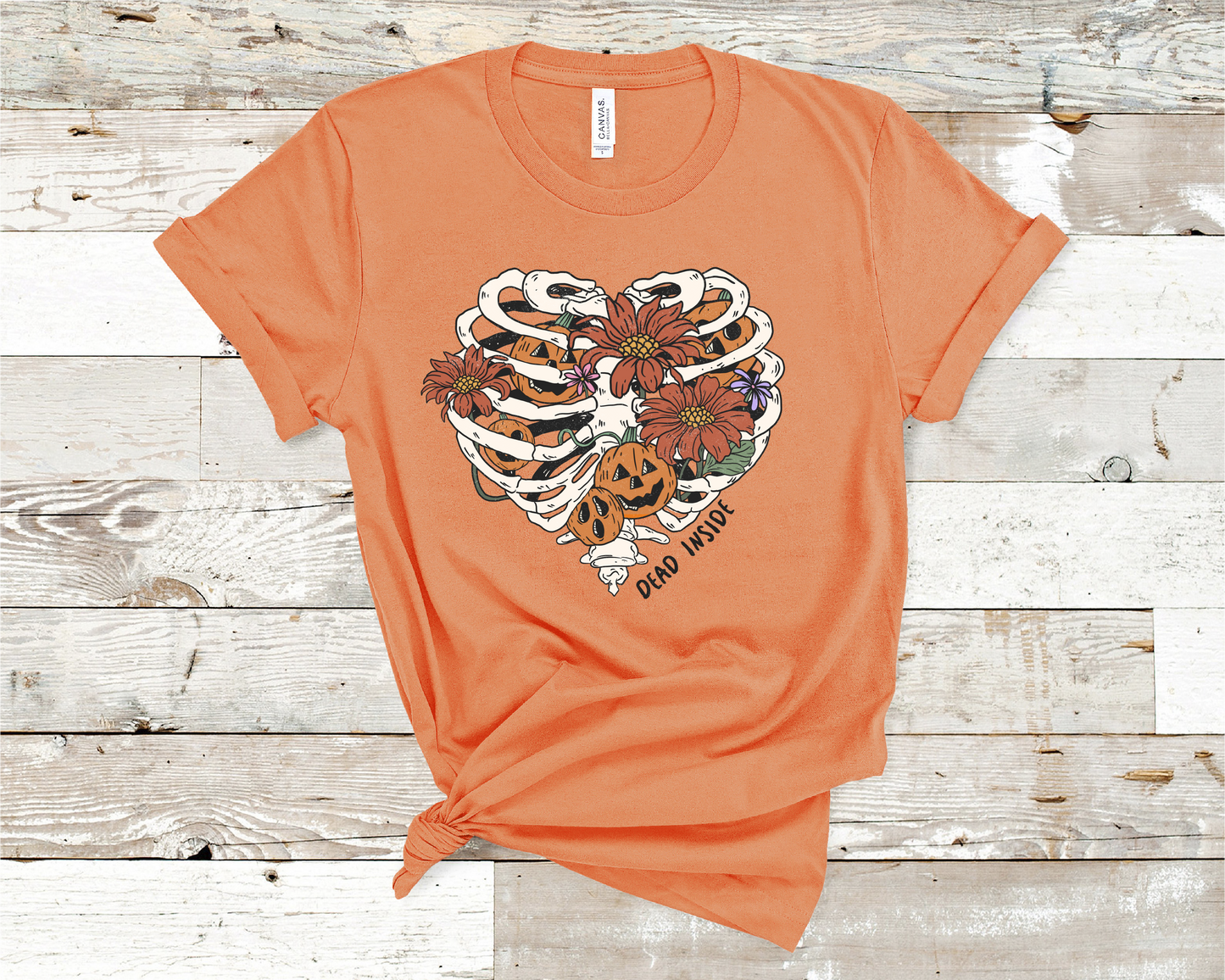 Dead Inside Skull Heart and flowers T-Shirt