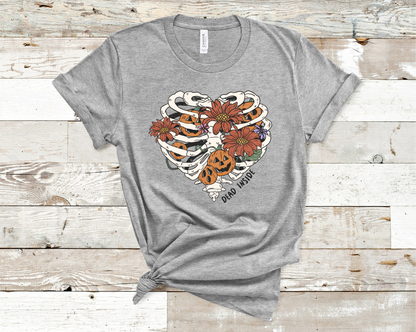 Dead Inside Skull Heart and flowers T-Shirt