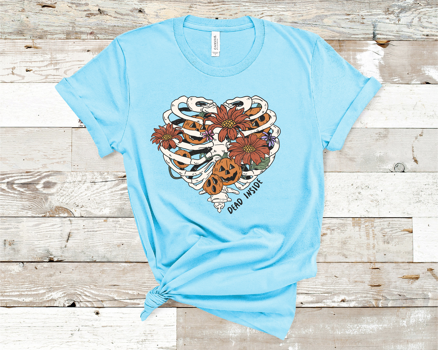 Dead Inside Skull Heart and flowers T-Shirt