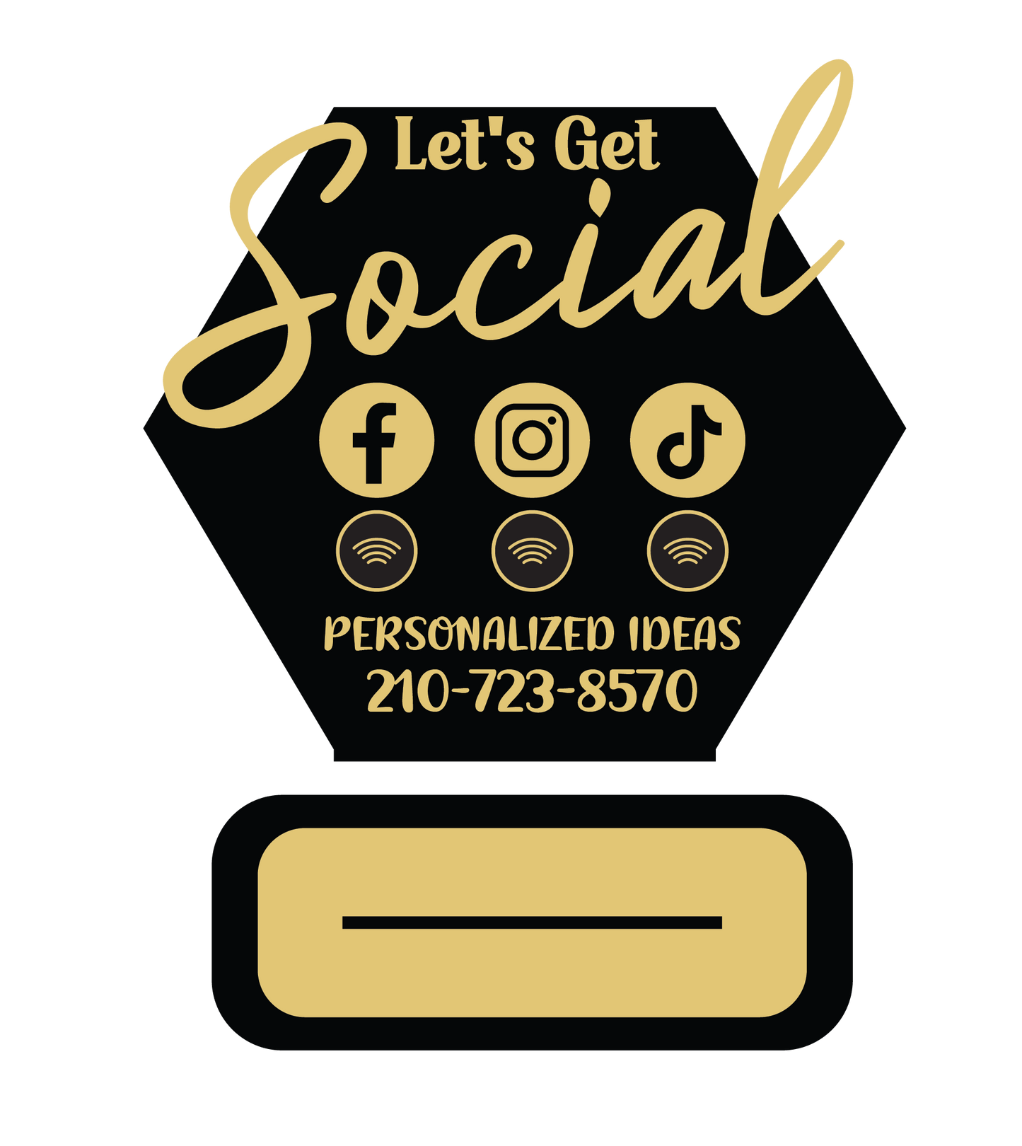 Let’s Get Social NFC Business Sign | Hexagon Acrylic Social Media Tap Sign with Stand | Custom Review & Follow Sign