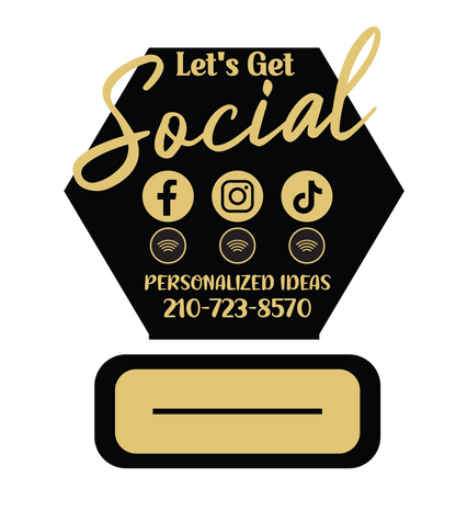 Let’s Get Social NFC Business Sign | Hexagon Acrylic Social Media Tap Sign with Stand | Custom Review & Follow Sign