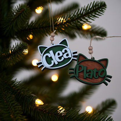 Custom Cat Name Ornament – Personalized Layered Wood Design