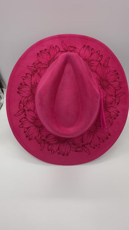 Sunflowers Engraved Wide Brim Hat