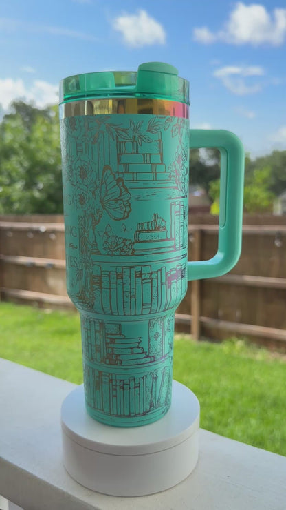 Reading is dreaming with your eyes open 40 oz Quencher  Rainbow Plated Tumbler