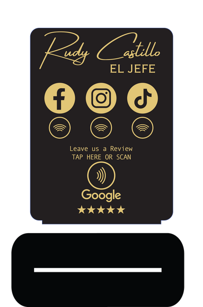 Custom Social Media & Review Sign (8” x 6”) | Acrylic Business Display with Tap or Scan Feature | Flat Base Design